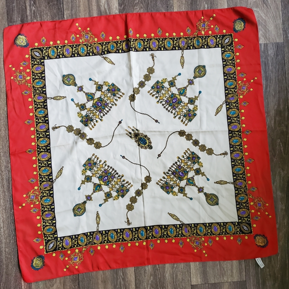 Liz Sinclair Red & Bejeweled Square Scarf